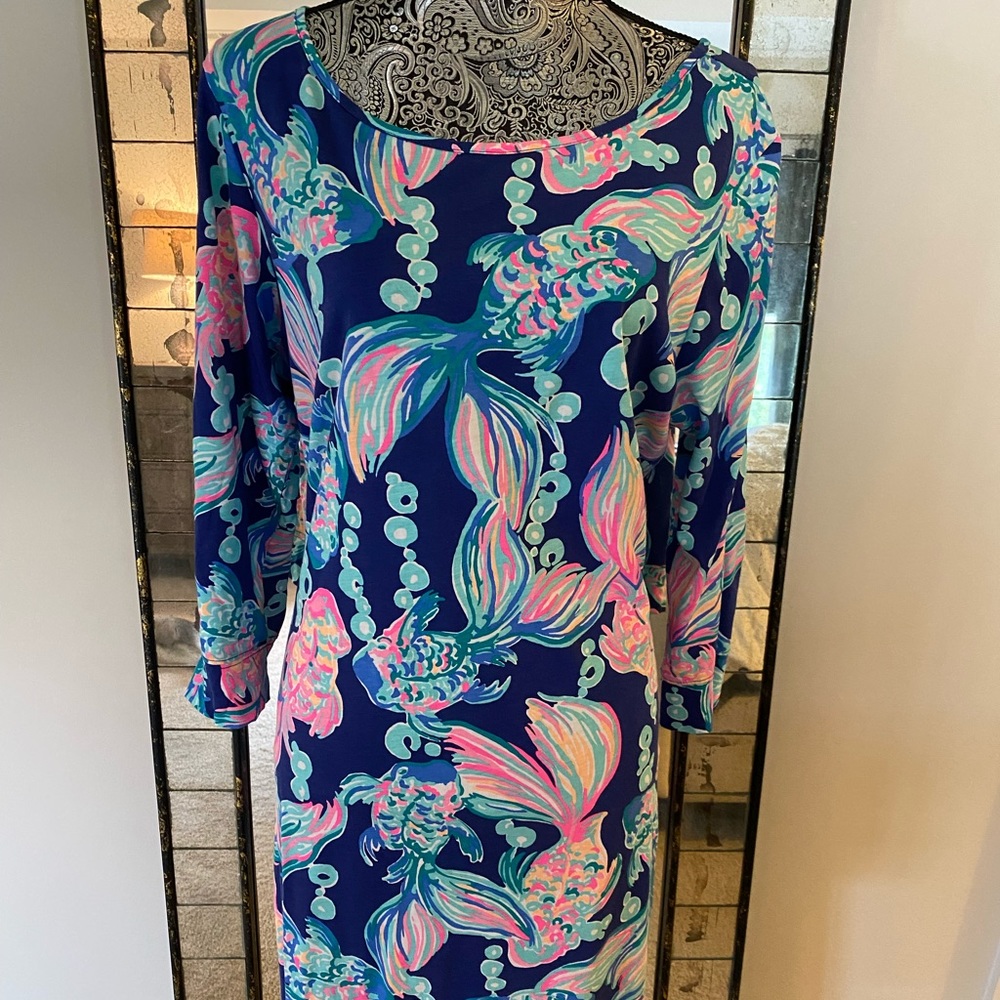 Lilly Pulitzer Vibrant Blue and Pink Long Sleeve Dress